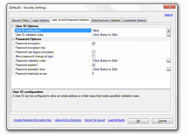 A User Id Password Options